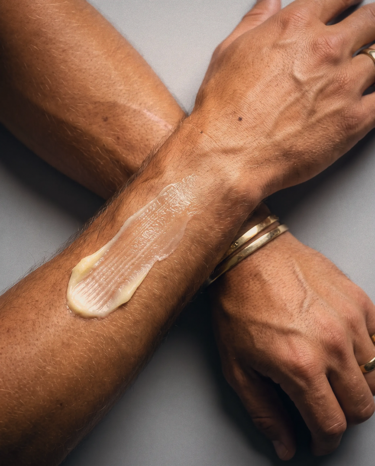 Swipe of whipped tallow balm across a forearm